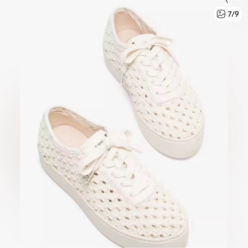 kate spade Cream Crochet Lace-Up Platform Sneakers